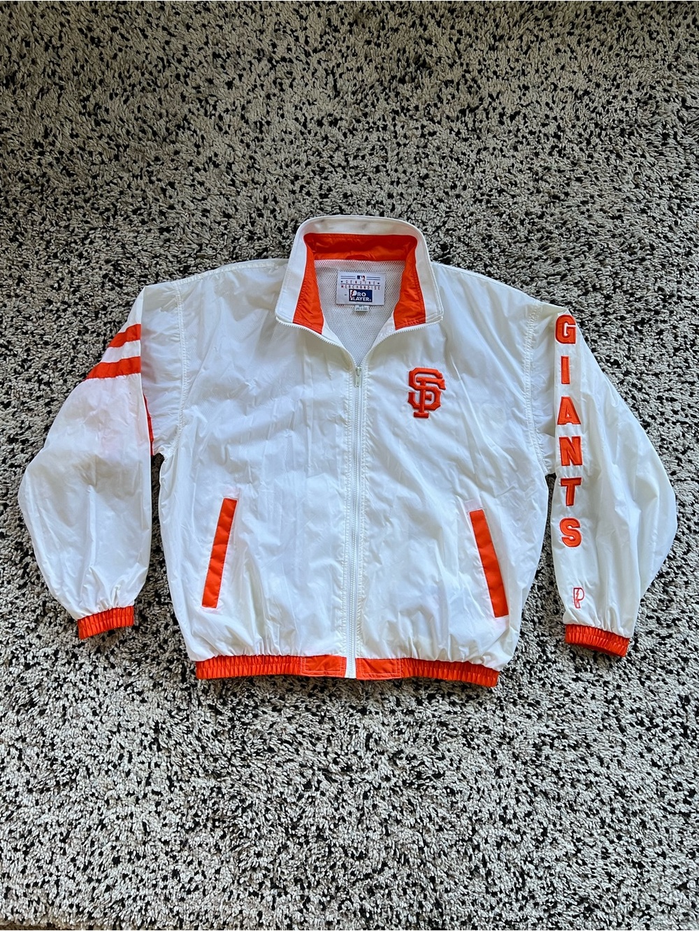 Pro Player MLB San Francisco Giants Windbreaker Jacket White Orange Zip Large